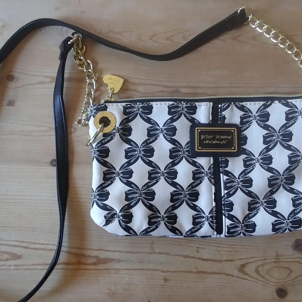 Betsey Johnson Black and White Bow Crossbody Bag